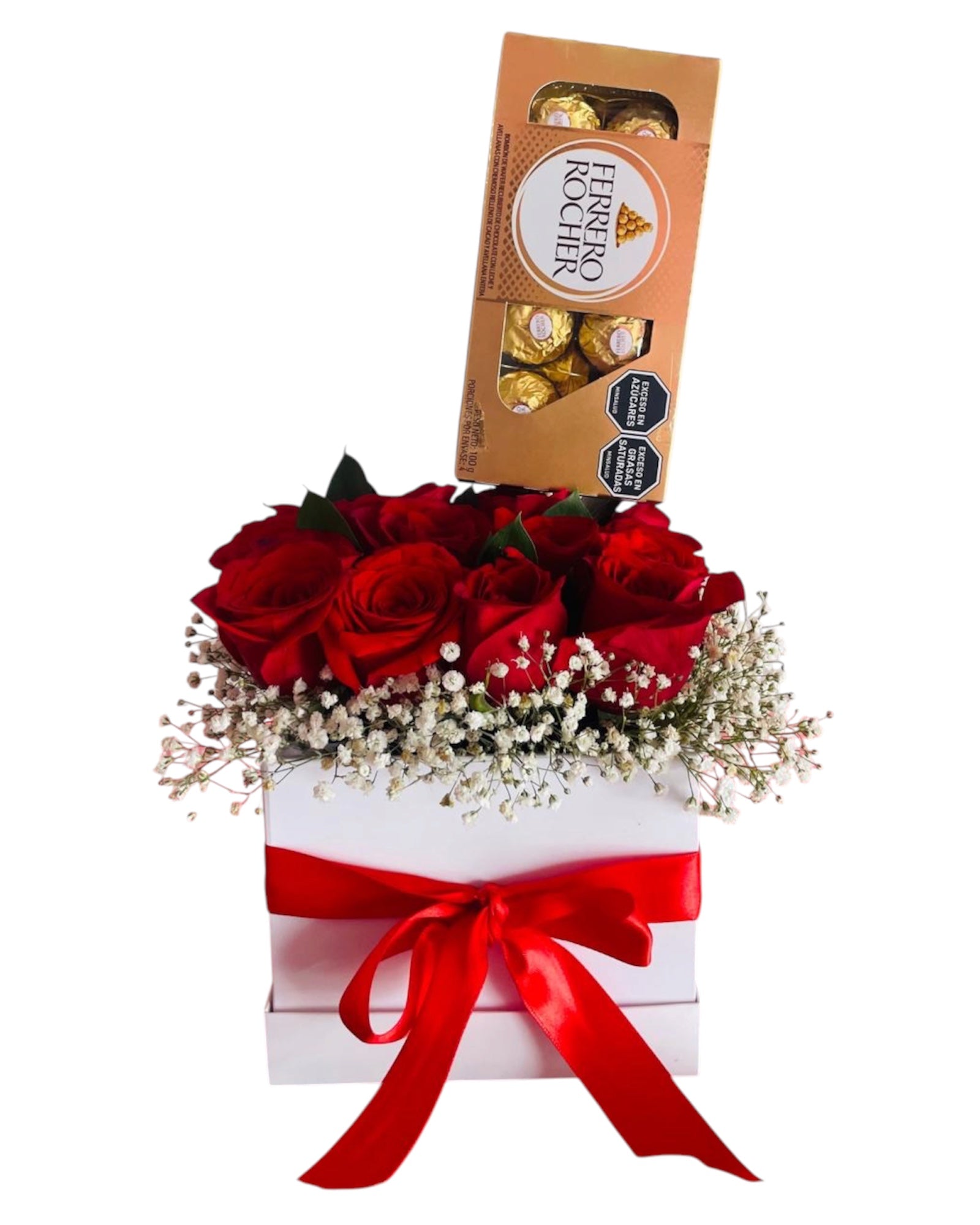 Caja de Rosas con Ferrero Rocher